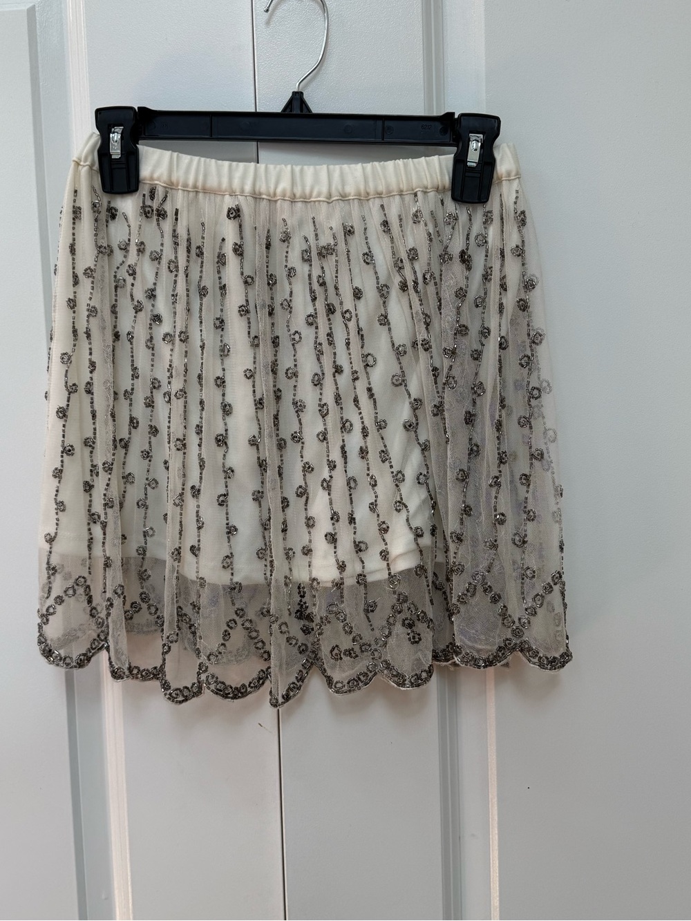 Tory Burch NWT Embellished Beaded Sequin Tulle Mini Skirt XS Ivory
